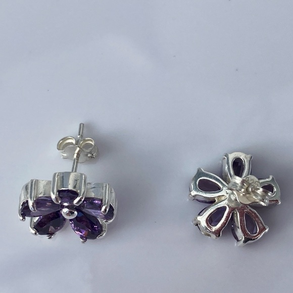 STERLING Silver & Purple Cubic Zirconia Earrings - Picture 4 of 13